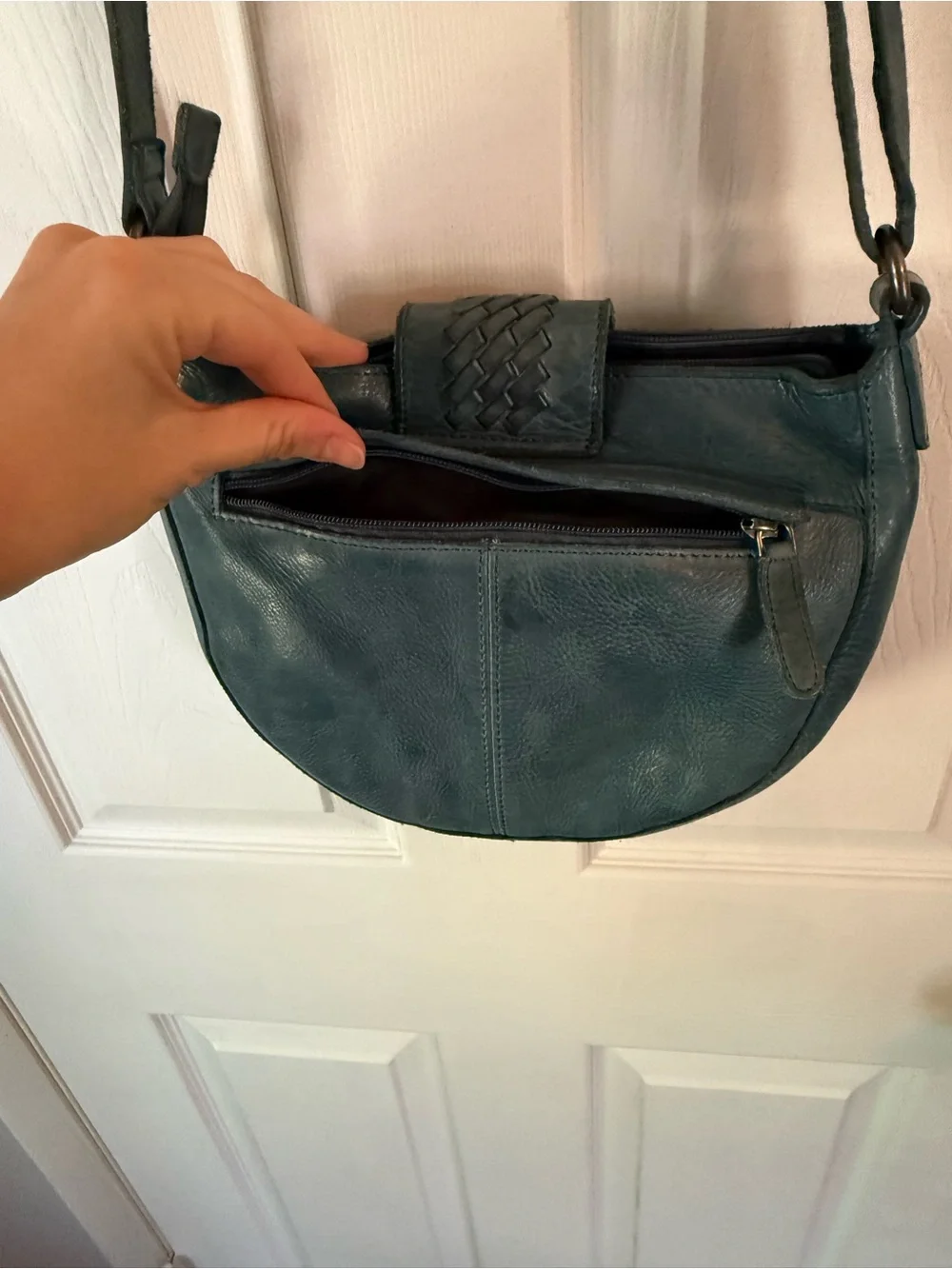 Teal Genuine Leather Crossbody Bag